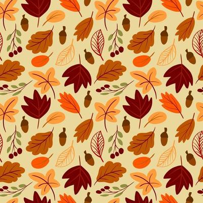 Seamless pattern with autumn leaves hand drawn simple childish style