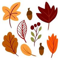 Autumn leaves hand drawn set in simple Scandinavian style vector
