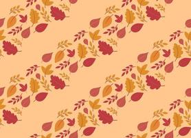 Cute autumn seamless pattern background with leaves in diagonal lines vector