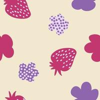 Strawberries and spotted flowers summer seamless pattern vector