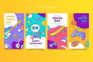 Hand-drawn youth day stories template vector