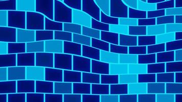 3d rendering of glowing blue brick wall and undulating blocks abstract photo