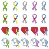 Symbolic ribbons of different colors reminder of serious diseases vector