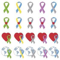 Symbolic ribbons of different colors reminder of serious diseases vector