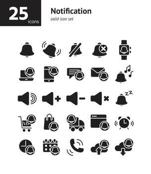 notificación sólida conjunto de iconos. vector