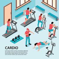 Ilustración de vector de fondo isométrico de gimnasio cardio