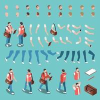 Isometric Character Constructor Set Vector Illustration