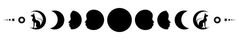 Phases of the moon. Triple moon and black cats, pagan Wiccan symbol vector