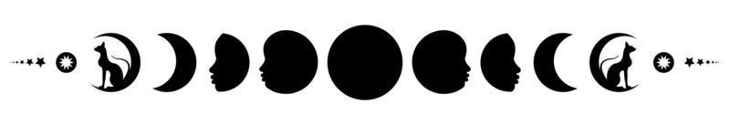 Phases of the moon. Triple moon and black cats, pagan Wiccan symbol vector