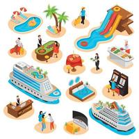 Ilustración de vector de iconos isométricos de crucero por mar