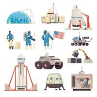 Mars Colonization Flat Set Vector Illustration