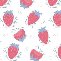 Pattern of fresh strawberries. Strawberries with water drops. vector