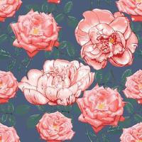 Seamless pattern botanical pink rose flowers on abstract background.