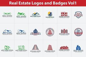 Conjunto de plantillas de diseño vectorial de logotipos de insignias inmobiliarias vector