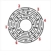 Black round maze. Game for kids. Children's puzzle. Many entrances, one exit. Labyrinth conundrum. Simple flat vector illustration isolated on white background. With place for your image.