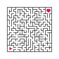 Abstract square maze. An interesting and useful game for children. Find the path from arrow to heart. Simple flat vector illustration isolated on white background.