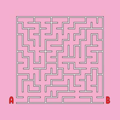 Abstract square maze. Game for kids. Puzzle for children. One entrances, one exit. Labyrinth conundrum. Simple flat vector illustration isolated on color background.