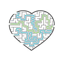 Labyrinth heart. Game for kids and adults. Find the right path. Puzzle for children. Labyrinth conundrum. Flat vector illustration isolated on white background. With the answers.