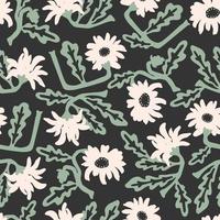 blue African daisy flower illustration motif seamless repeat pattern vector