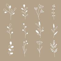 colección de elementos florales simples minimalistas. tatuaje de moda vector