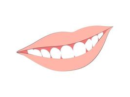Smiling mouth with white teeth on flat style. vector