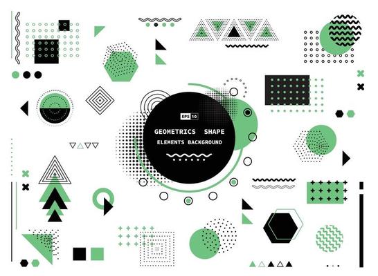 Abstract green and black geometric modern shape elements cover.