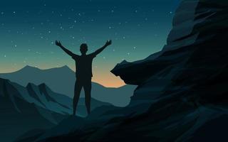 Night Background With Happy Traveler On Mountain vector