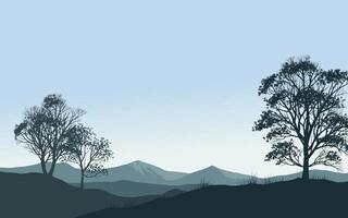 Nature Background With Silhouette of trees and mountain vector