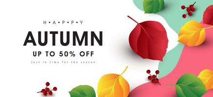 Autumn sale background layout decorate with autumn leaves vector