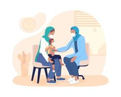 Child checkup with parent 2D vector isolated illustration