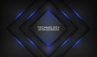 Abstract 3D black technology background overlap layer with blue light vector