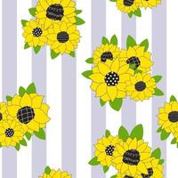 Cute white pattern with sunflowers purple striped fabric for kitchen vector