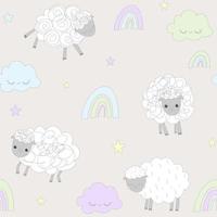 Cute pastel pattern sheep rainbows clouds Seamless background for kids vector
