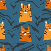 Seamless pattern cute tiger on a blue background vector