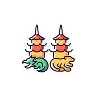 Dragon and tiger pagodas RGB color icon. vector