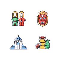 Asian ceremonial RGB color icons set. vector