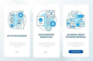 Internship abroad demands onboarding mobile app page screen vector