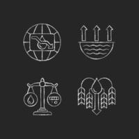 Suffering from water shortage chalk white icons set on dark background vector