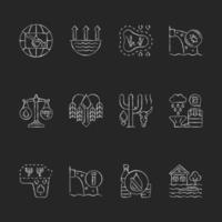 Global water crisis chalk white icons set on dark background vector