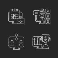 Online work tracking chalk white icons set on dark background vector