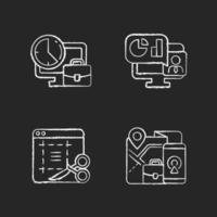 Remote work monitoring chalk white icons set on dark background vector