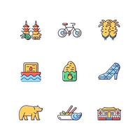 Oriental RGB color icons set. Isolated vector illustrations.