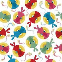 Cute Colorful Cartoon Bird Head and Worms Seamless Background Pattern vector