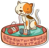 Cartoon character of a cat in basket bed sticker vector