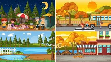 Four different scenes with children cartoon character vector