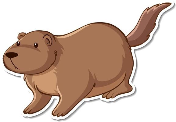 Sticker design with cute beaver isolated