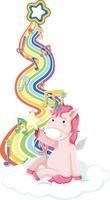 Unicorn sitting on the cloud with rainbow on white background vector