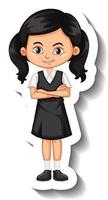 A sticker template with a student girl in school uniform vector