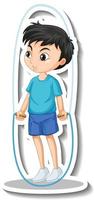 Cartoon character sticker with a boy jumping rope vector