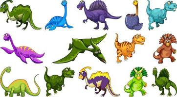 Different dinosaurs cartoon character and fantasy dragons isolated vector